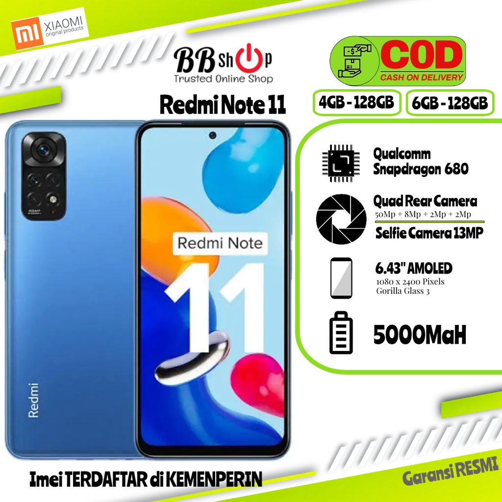 Xiaomi Redmi Note 11 4/128 6/128 GB Garansi Resmi, bkn Pro 5g MI LITE 12