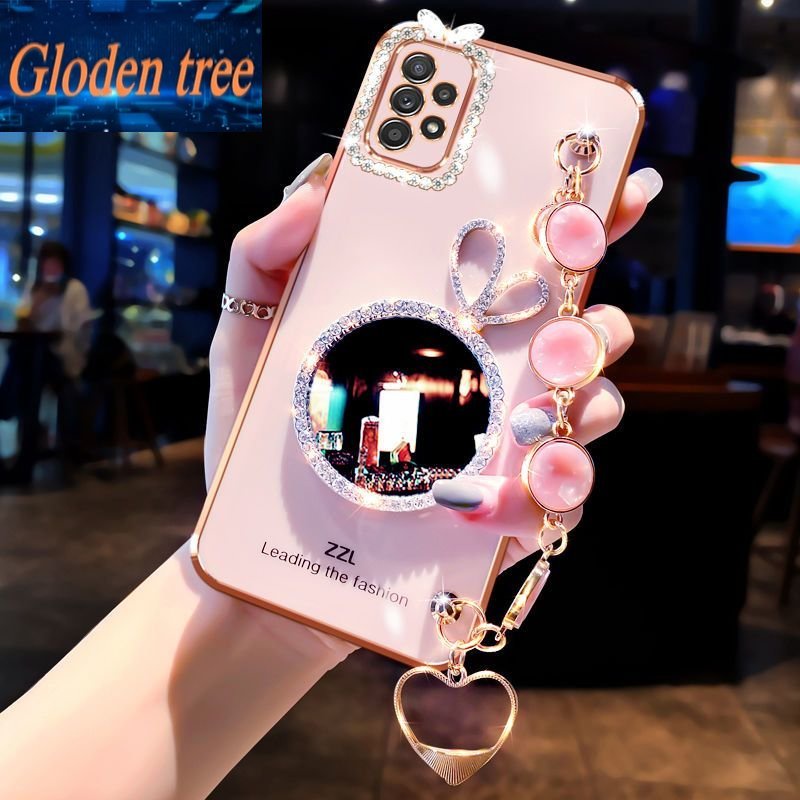 Gloden tree Phone Case Untuk Samsung J7 2017 J730 J5 2017 J530 J3 2017 J330 M23 4G F22 M22 Kelinci vanity mirror Perhiasan Gelang, Bingkai Foto Dengan Berlian