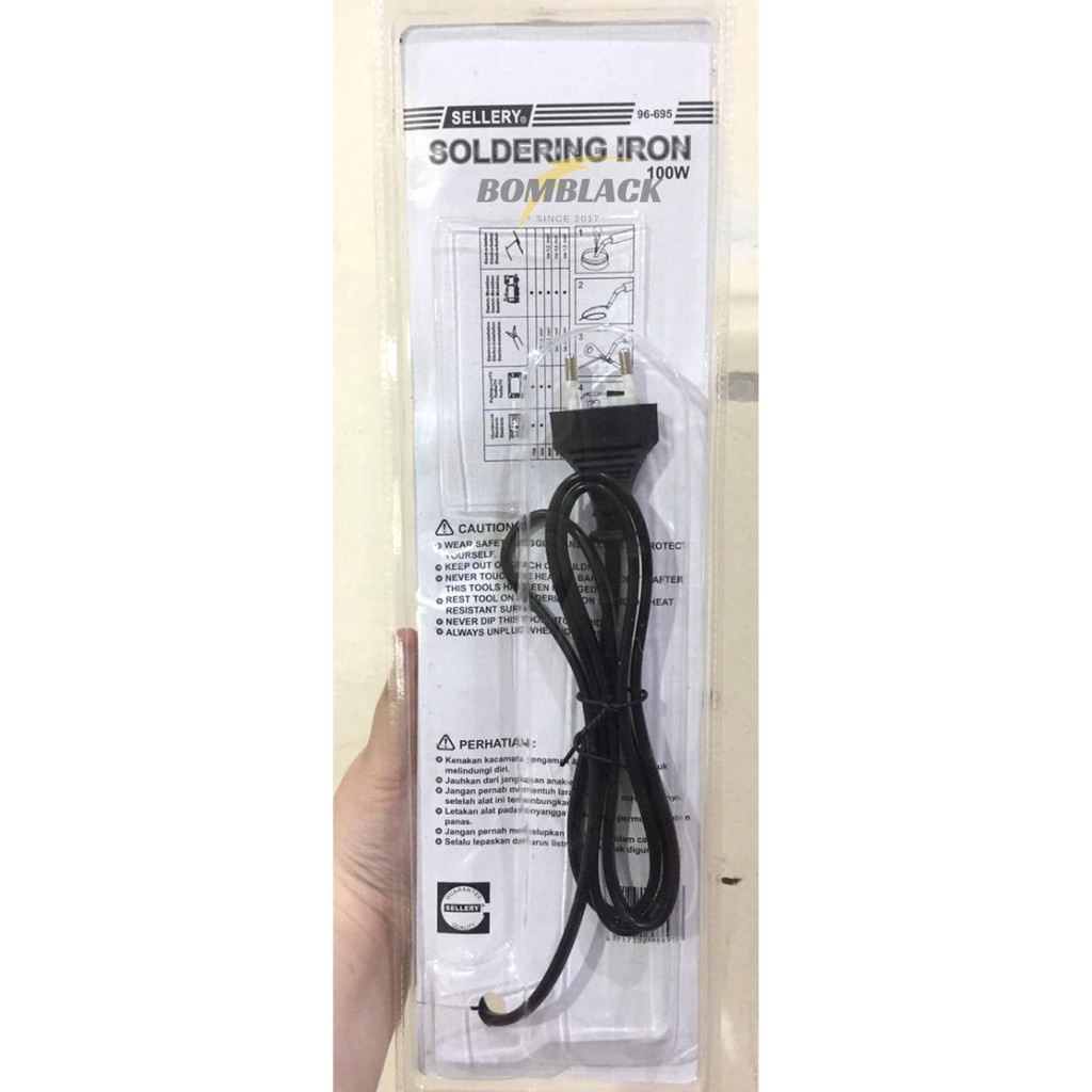 Solder Listrik 100W Gagang Kayu Sellery Steker Gepeng Soldering Iron
