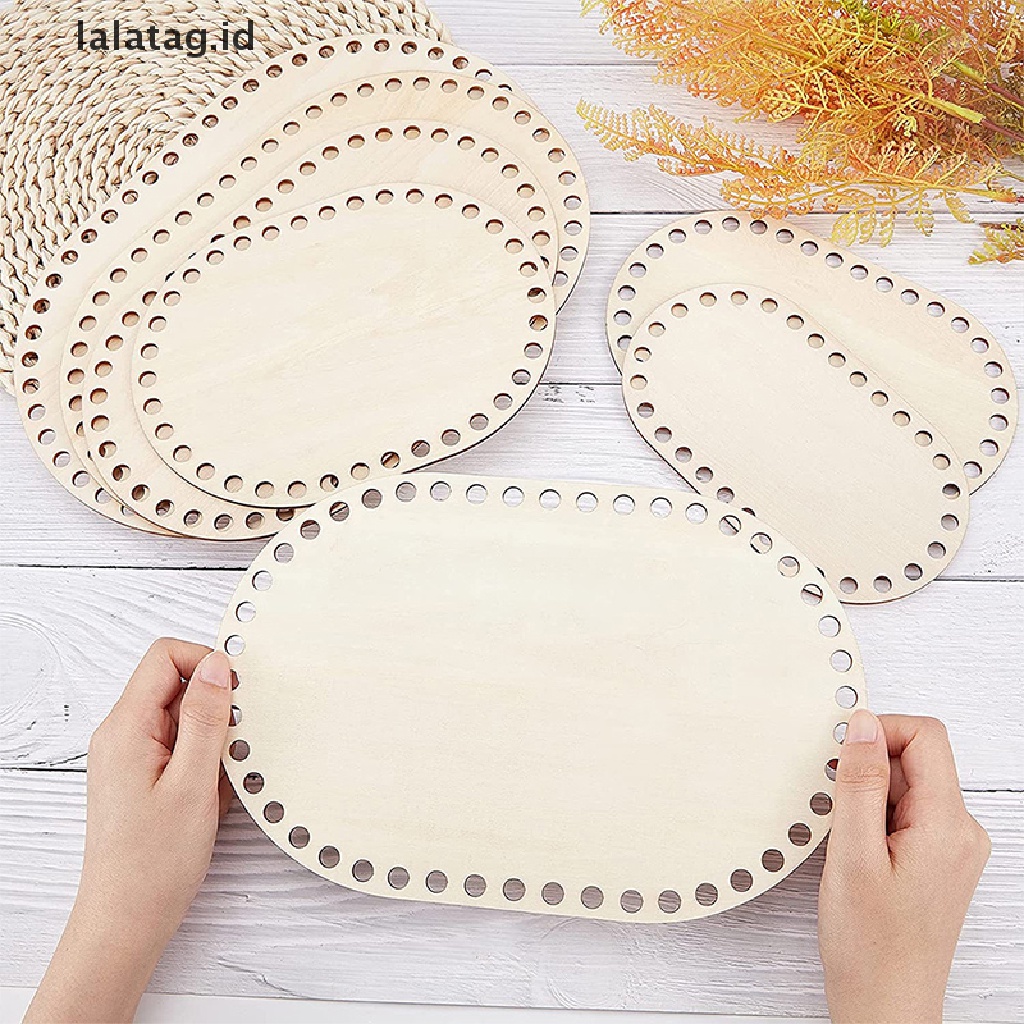 [lalatag] 3pcs/set Keranjang Alami Bawah Oval Kosong Solid Crochet Basket Alas Kayu [ID]