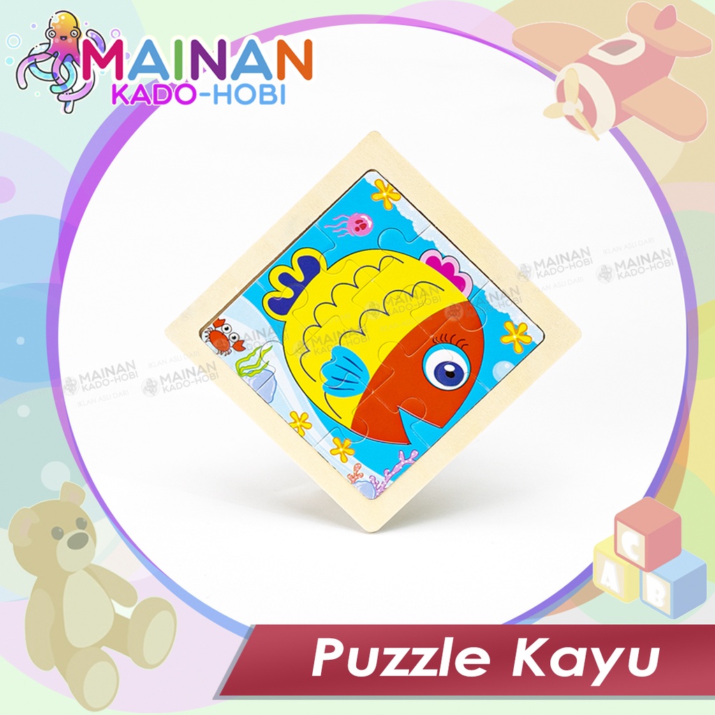 MAINAN EDUKASI ANAK PUZZLE KAYU KARAKTER FISH SMALL SIZE 3x3