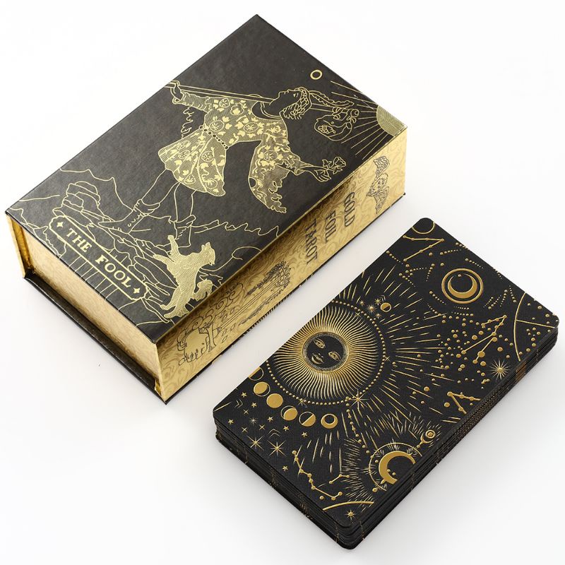 The Fool Black Gold Foil Tarot Pvc 12x7cm include guide paper