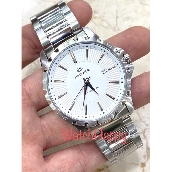 Hegner 1688 HW1688 HW 1688 Men White Dial Quartz Stainless Steel Band Best Seller Original Warranty