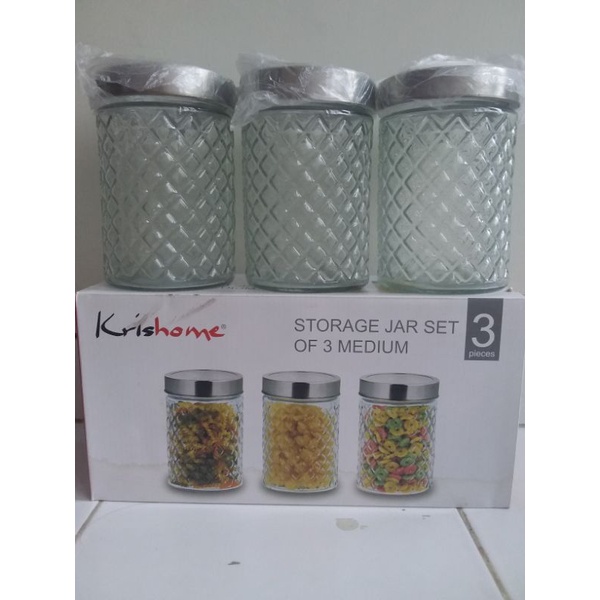 Toples Kaca ukuran Sedang Krishome Set ( 3 pcs ) Toples Kekinian Toples Minimalis / NEW , sdh termas
