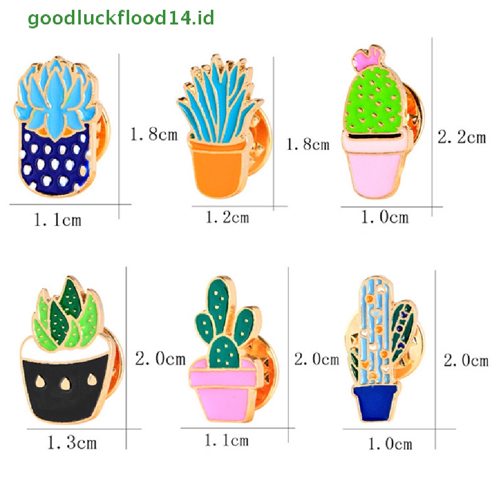 [GOOGFOUR] 6 Pcs/Set Enamel Bros Pin Tanaman Kaktus Kerah Pin Lencana Wanita Perhiasan Hadiah [TOP]