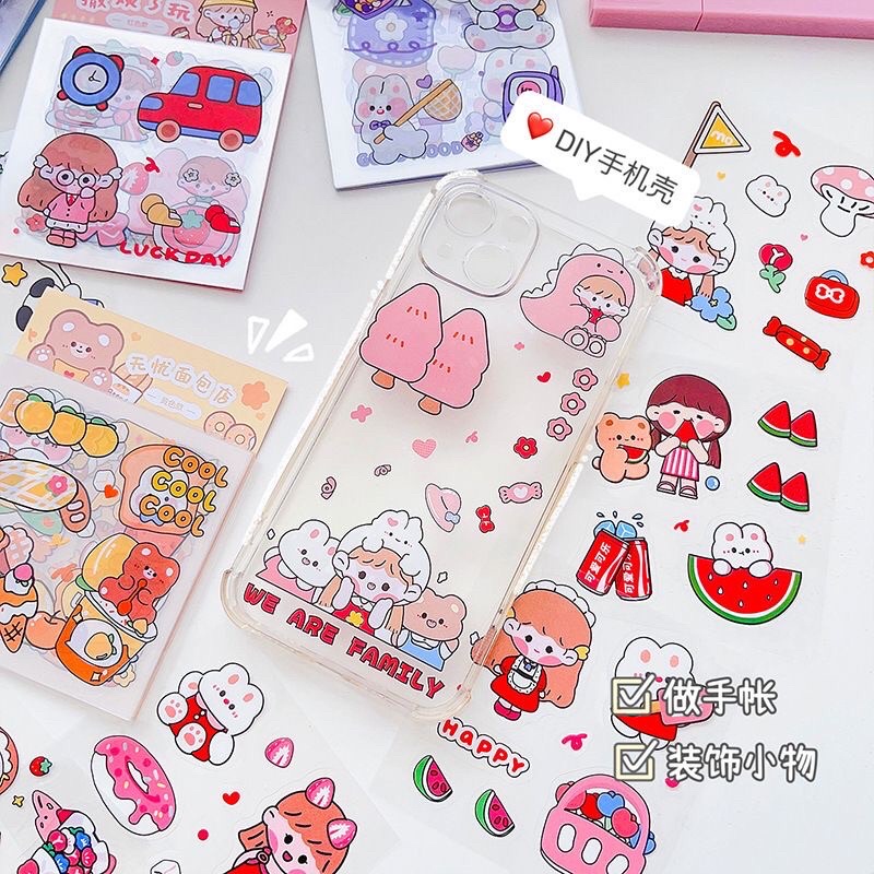 20 LEMBAR CUTE DECO STICKER CARTOON FANCY KAWAII KOREAN JAPANESE STYLE DIY SCRAPBOOK JURNAL DIARY STIKER LUCU AESTHETIC LOVELY PINK GIRLS KARAKTER KARTUN ANAK PEREMPUAN BOTOL AIR MINUM VIRAL LAPTOP PHONE CASE HP UNIK BERUANG HEWAN BUNNY ANIMALS PATTERN