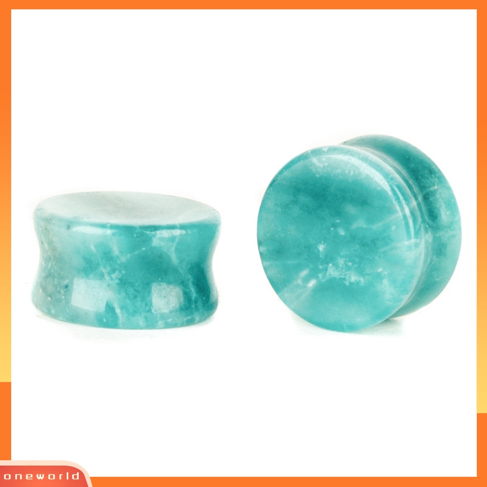 [oneworld] 1pasang Batu Opal Unisex Ear Plug Tunnel Ear Expander Perhiasan Tindik Tubuh