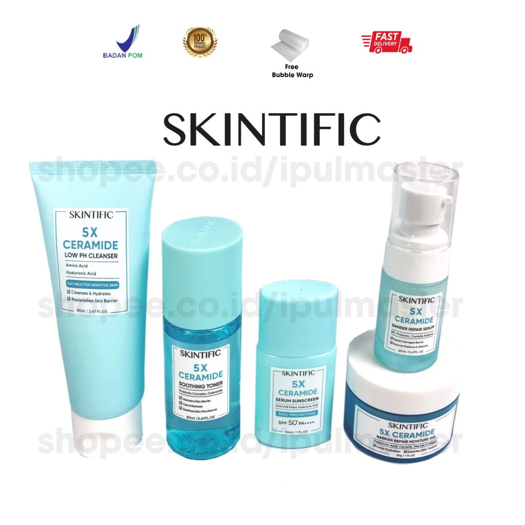 Skintific 5X Ceramide Barrier Repair Lengkap Serum - Sunscreen - Toner - Cleanser - Moisturizer