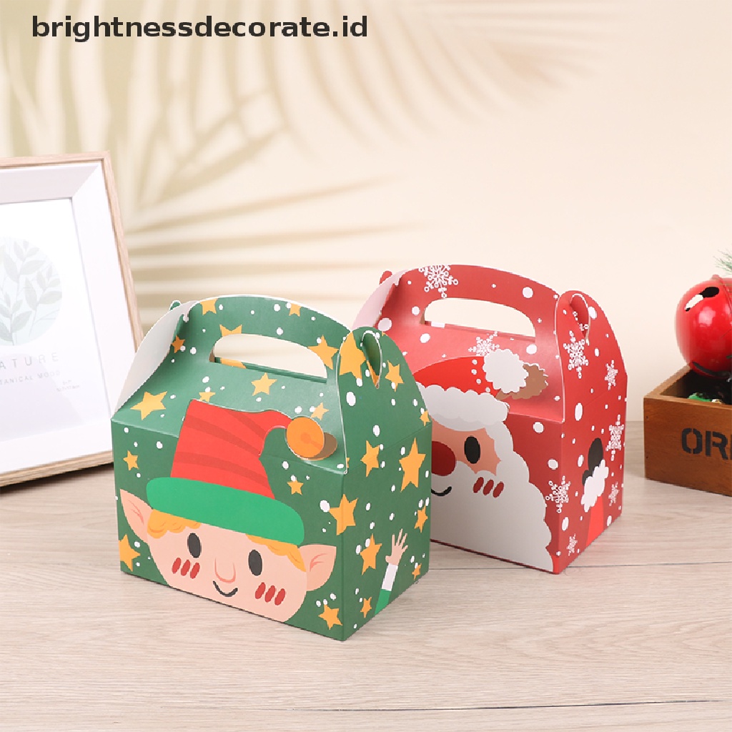 [Birth] 5pcs Christmas Kraft Paper Gift Box Kotak Kemasan Permen Kue Kering Santa Claus [ID]