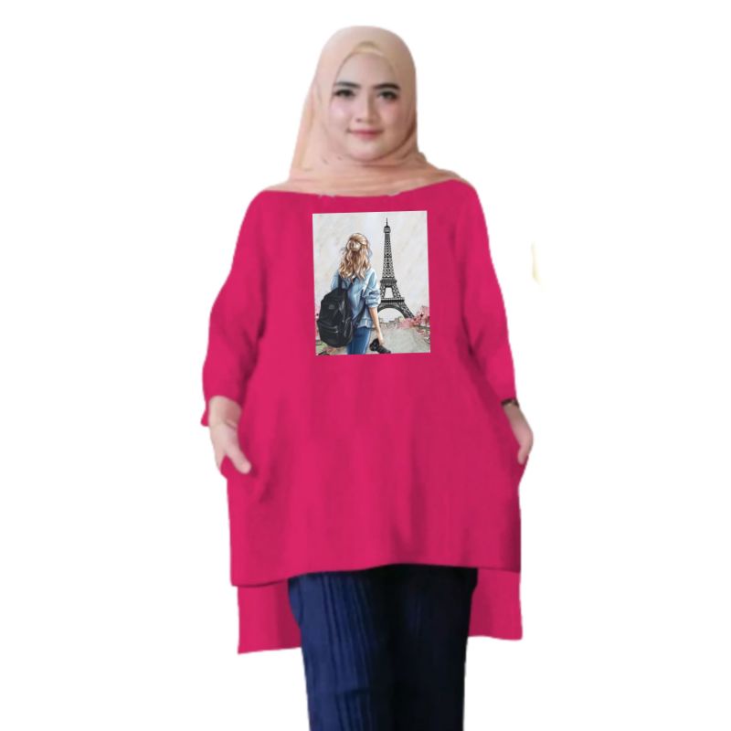 Atasan Baju Kaos Wanita Oversize LD 130 Cm Terbaru 2023 Viral Gambar DTF Bahan Kaos Babyterry . Atasan Baju Wanita Santai Tunik Wanita Dewasa Cewek Jumbo Kekinian Murah Big Size Paris