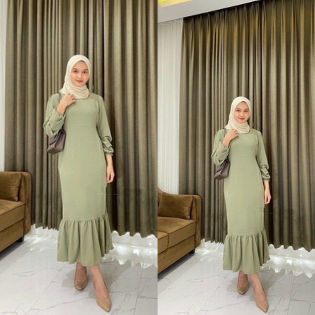 Siskania Midi Dress Kekinian Rempel Bawah Crinkle Ariflow Gamis Wanita Long Tunik Terbaru Korean Style