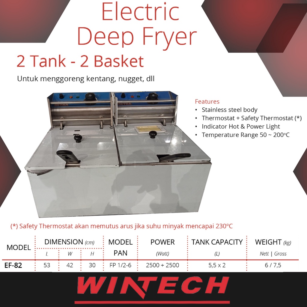 GETRA ELECTRIC DEEP FRYER/PENGORENGAN LISTRIK/ EF-82 - 2 Tank 5,5liter