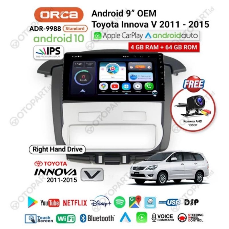 Head Unit Android innova type G / V 2011 - 2015 Android ORCA ADR 9988 DSP Toyota Innova type G