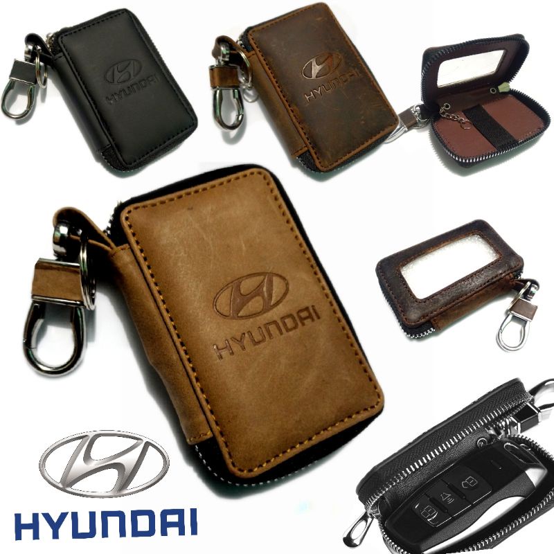 dompet kunci remote keyless mobil Hyundai kulit asli transparan dompet STNK