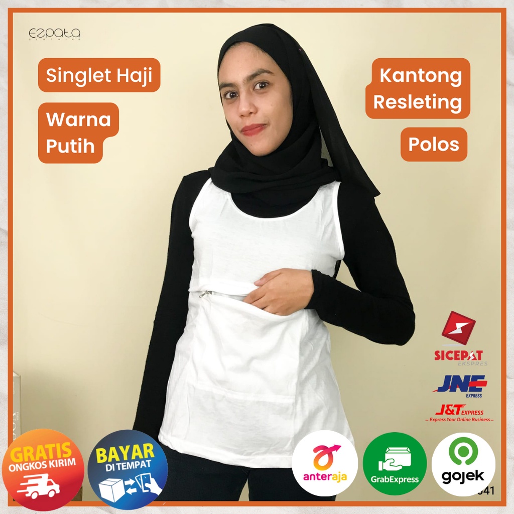 Ezpata Kaos Singlet Resleting Kantong Depan Umroh Haji Unisex Dewasa Pria Wanita Haji Umroh Ukuran L-XXL Termurah Berkualitas