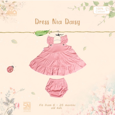 NIA Dress Bayi Perempuan Dress Nia Daisy Polos Warna Premium 3-6 Bulan