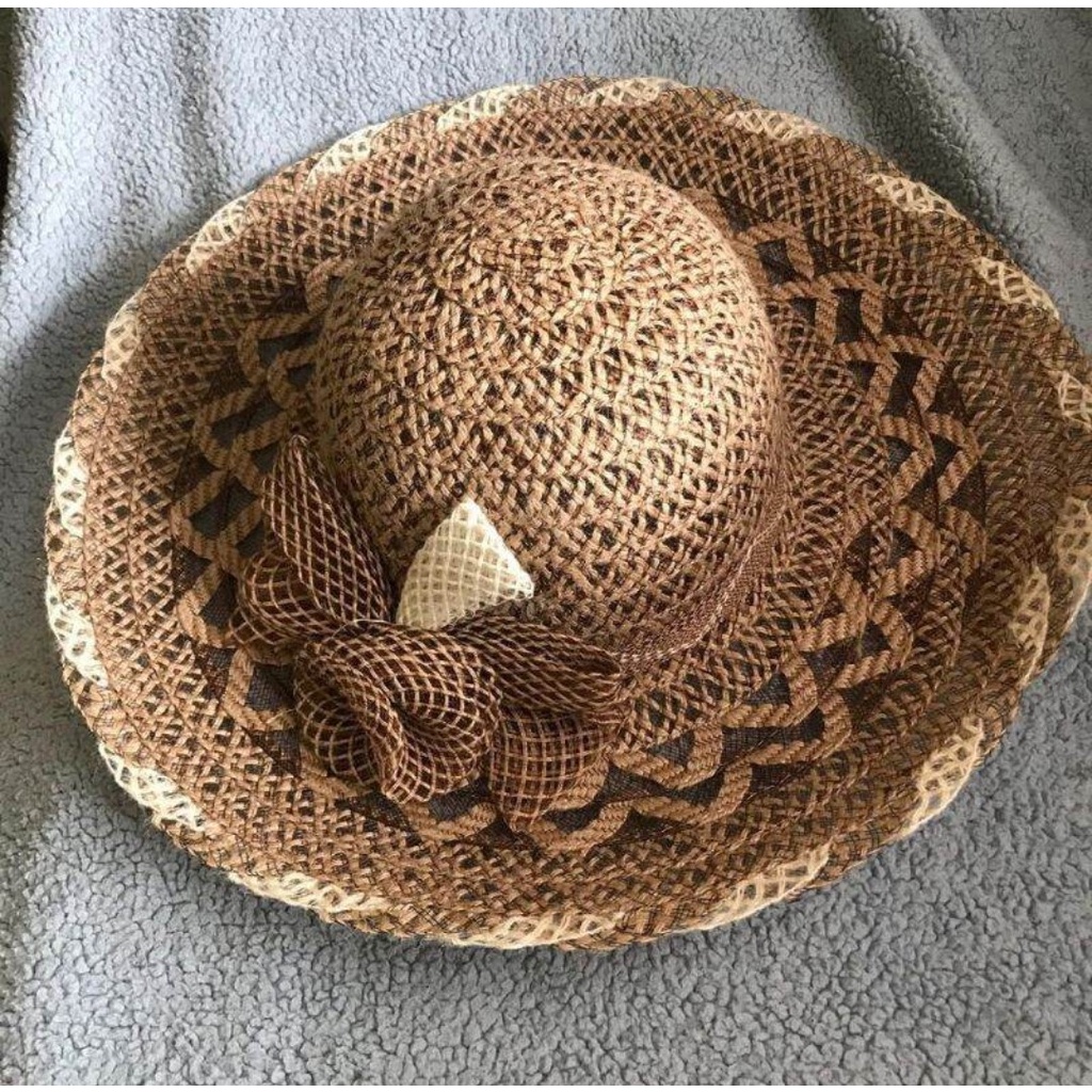 Topi Pantai Motif Rajut / Topi Pantai Rotan / Topi Pantai Wanita Termurah