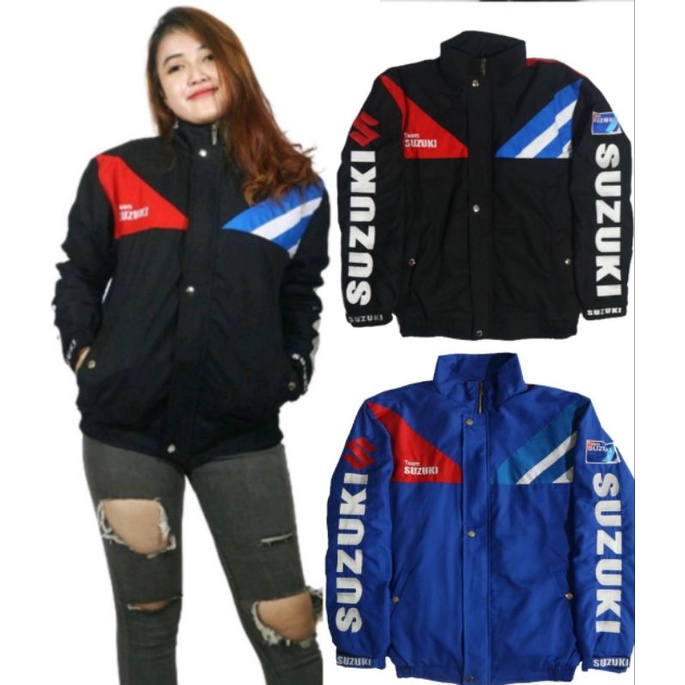 Jaket Suzuki Vintage Warna Hitam Biru untuk Motor Pria Satria R FU HIU RU GSX150 Nex Smash RGV RGX