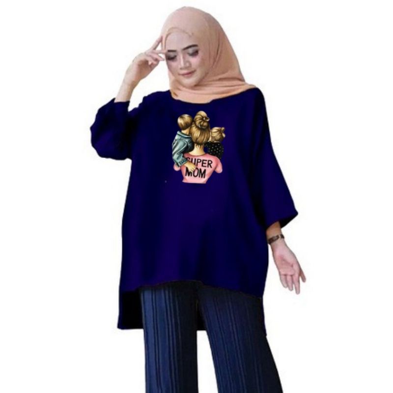 Baju Atasan Tunik Kaos Wanita Oversize Jumbo XXL LD 130 Cm Tangan 3/4 Bahan Babyterry Tunik Dewasa