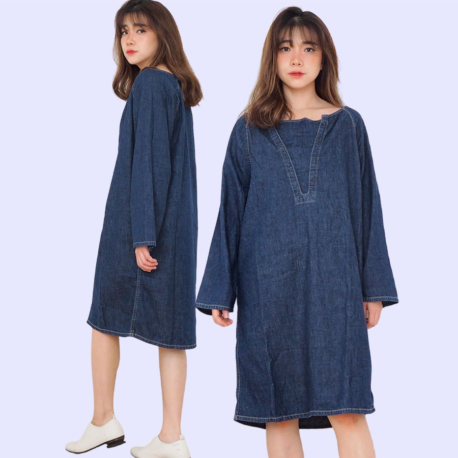 lovemecorner SPECIAL PRICE ISUGA RL DENIM DRESS MIDI DRESS WANITA JEANS BAHAN TEBELM COMFY TO WEAR