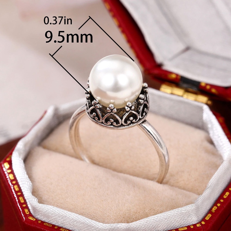 Cincin Mutiara Simulasi Antik Warna Vintage Untuk Wanita Elegan Lady's Rings Aksesoris Pesta Anniversary Tren Perhiasan