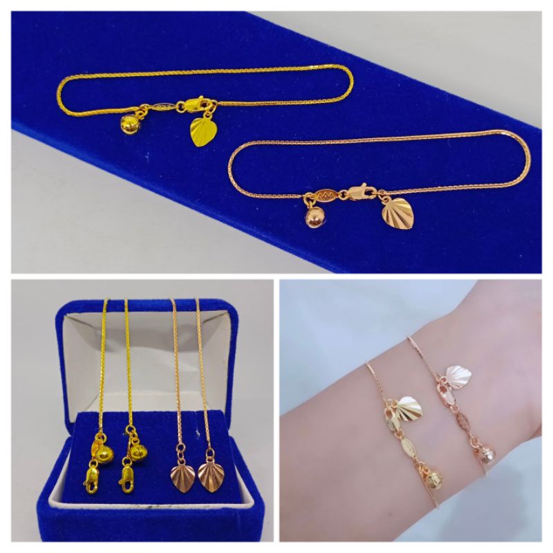 gelang tangan rantai itali santa+1bel+1 daun ukir/perak asli silver 925 lapia emas/perhiasan fashion wanita terbaru