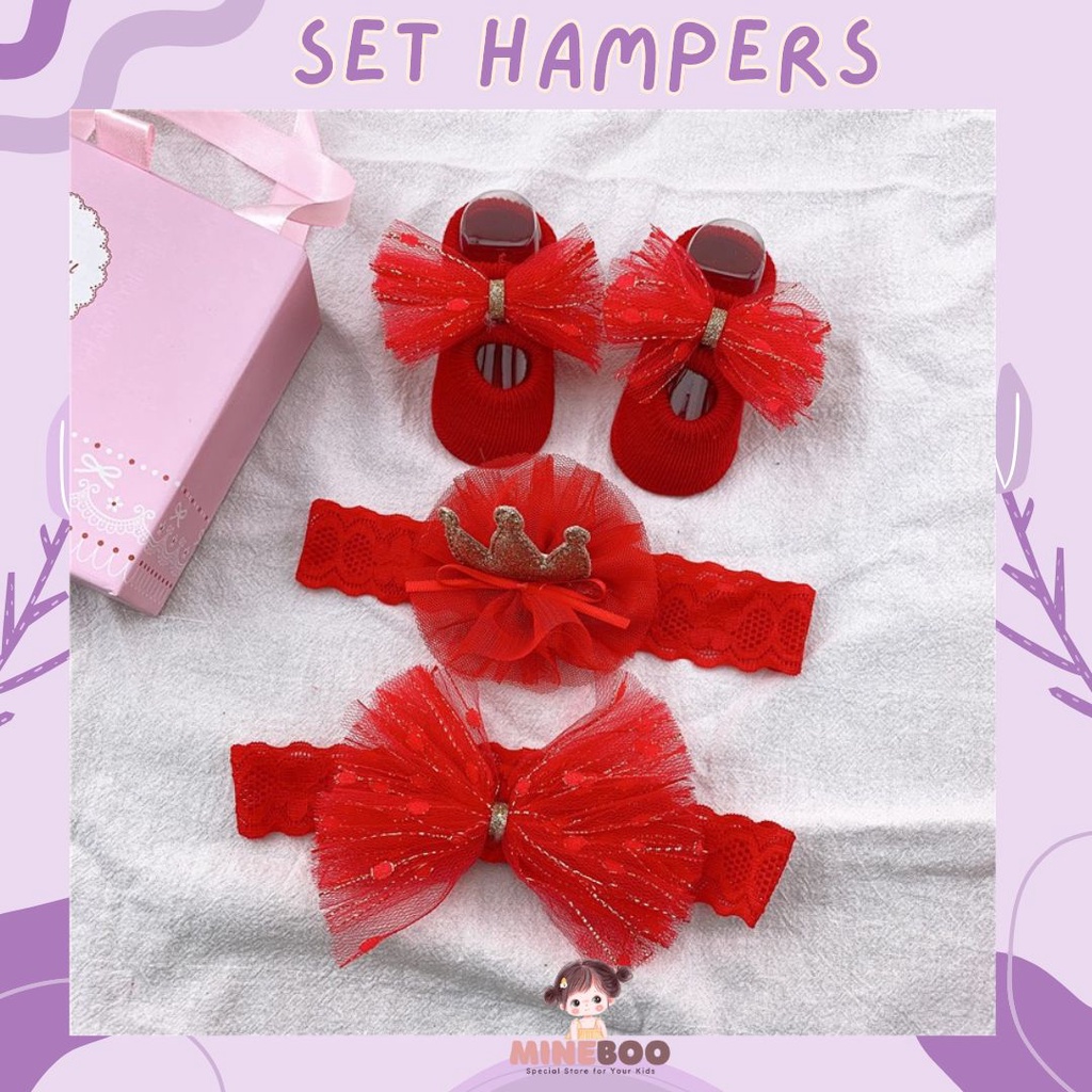 mineboo- HAMPERS BANDANA Set kaos kaki dan bandana bayi import dengan box cantik cocok untuk kado hampers