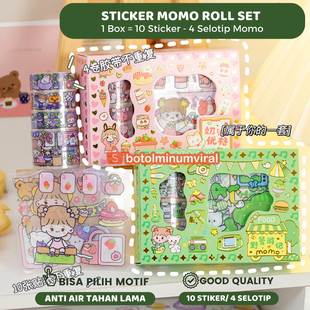 Sticker Momo Viral Roll 2D Waterproof Aesthetic Tahan Air