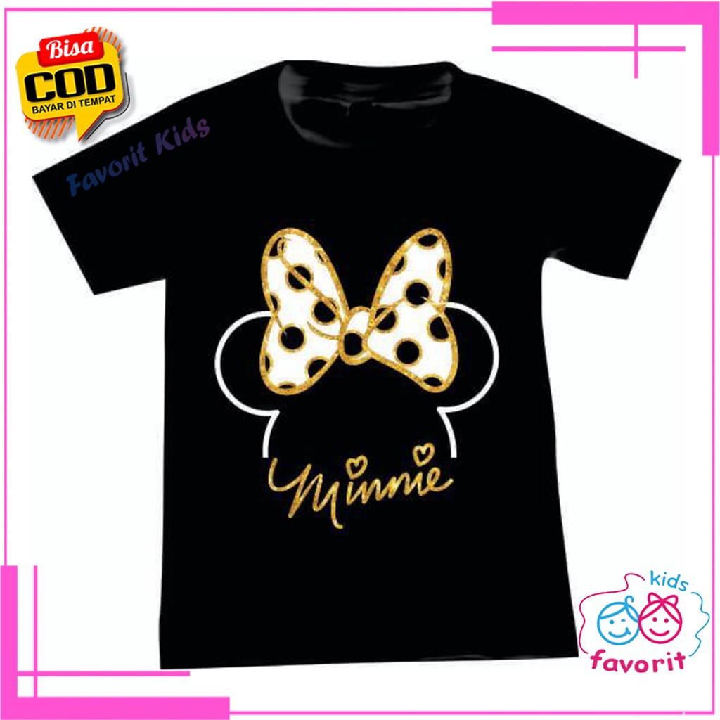 Baju kaos atasan anak perempuan lengan pendek motif pita minnie usia 1-10 Tahun