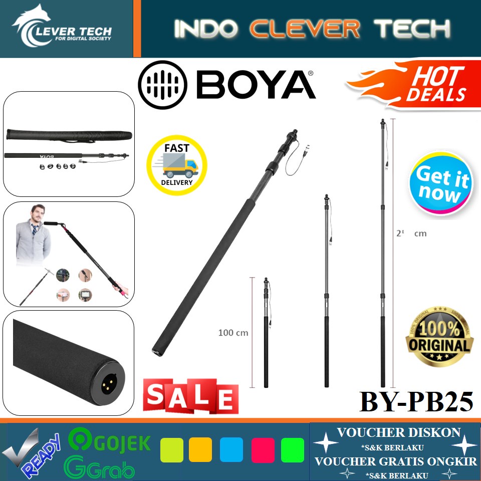 BOYA BY-PB25 Carbon Fiber Mic Boom Pole with Internal XLR cable