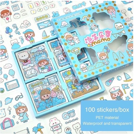 Sticker Aesthetic Design DIY 2D / Stiker Botol Minum Viral Buku Diary Laptop Lucu 100 Pcs