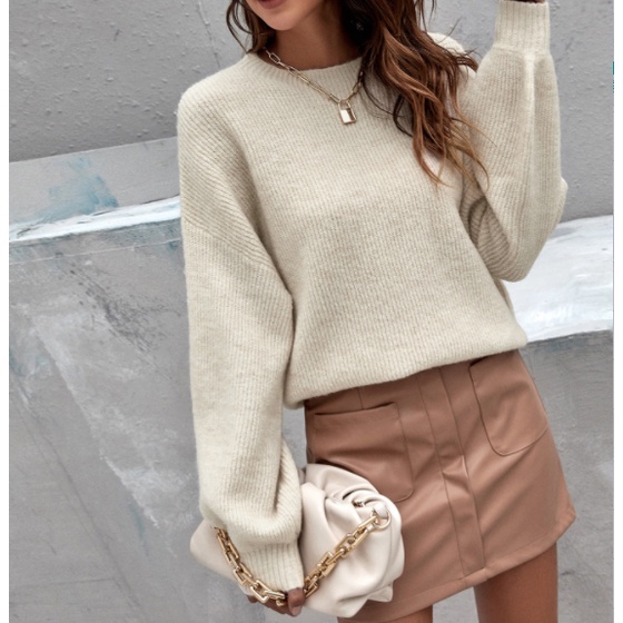 【Elegant】Korean Round Neck Long Sleeve Pullover Sweaters 7504