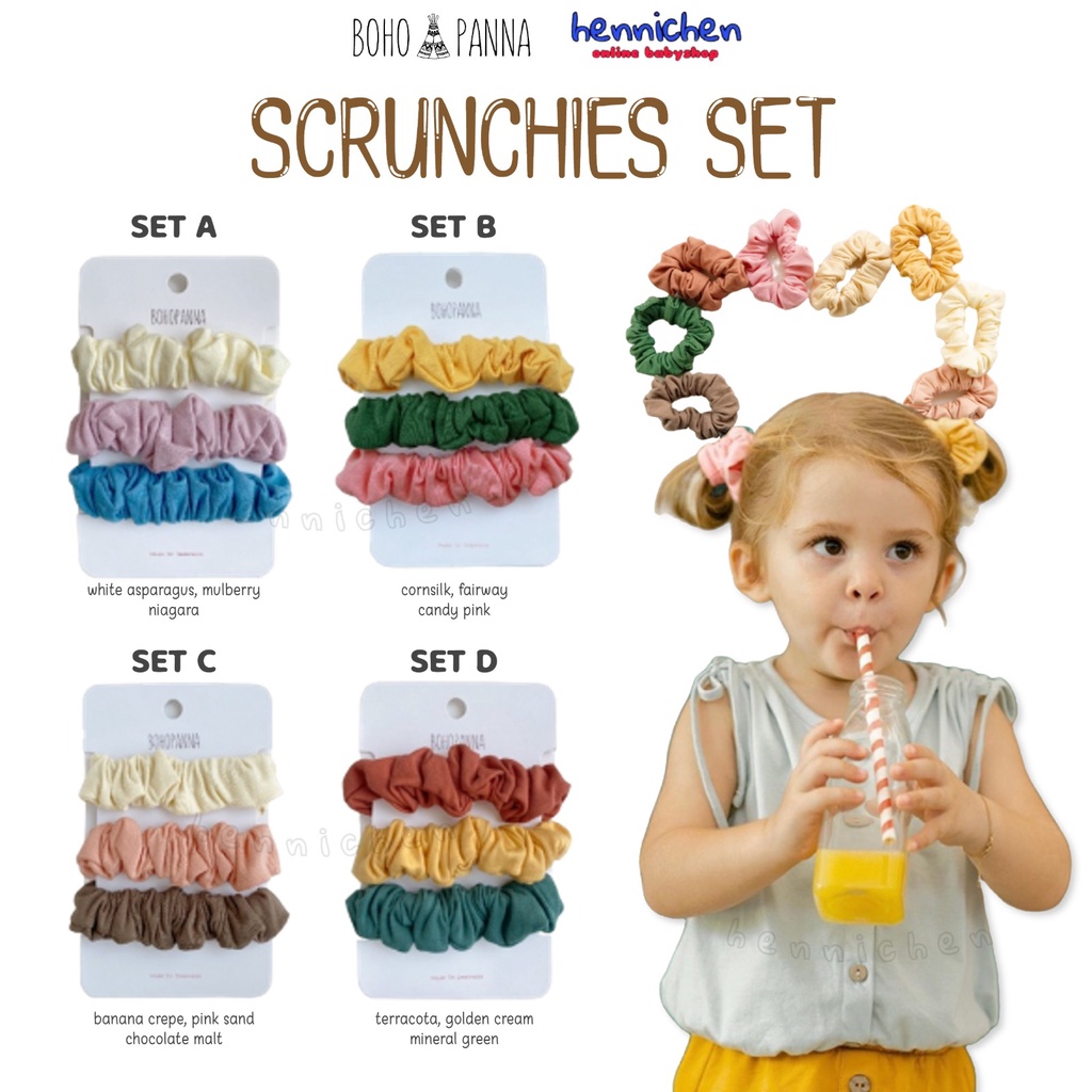 Bohopanna 3Pcs Scrunchie Set Ikat Rambut Anak