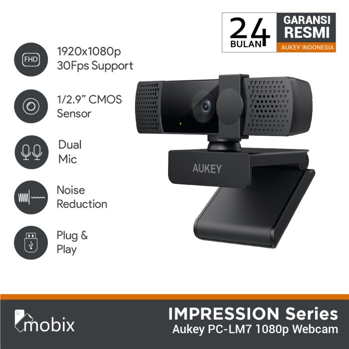 Aukey PC-LM7 Webcam Hitam 1080p Full HD
