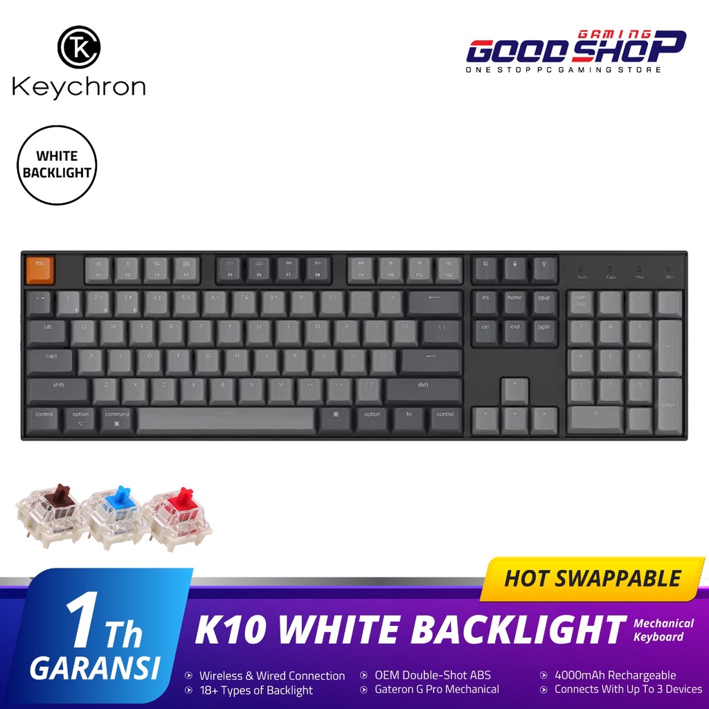 Keychron K10 FULL SIZE WHITE Backlight GATERON Mechanical Hot-Swap