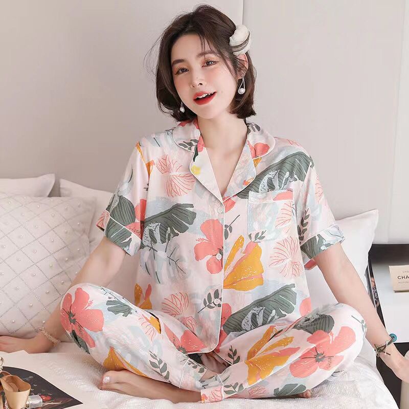 SHOEGALLERY TG1538 Baju Tidur Wanita Lengan Pendel celana Panjang Berkerah Import