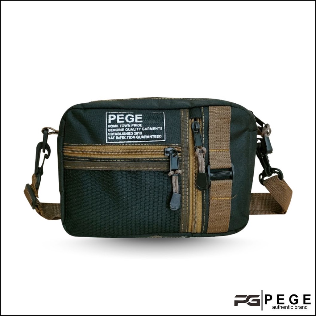 Tas Selempang Bahu Pria PEGE Dosei Slingbag Casual Kombinasi Coklat - PG 8955