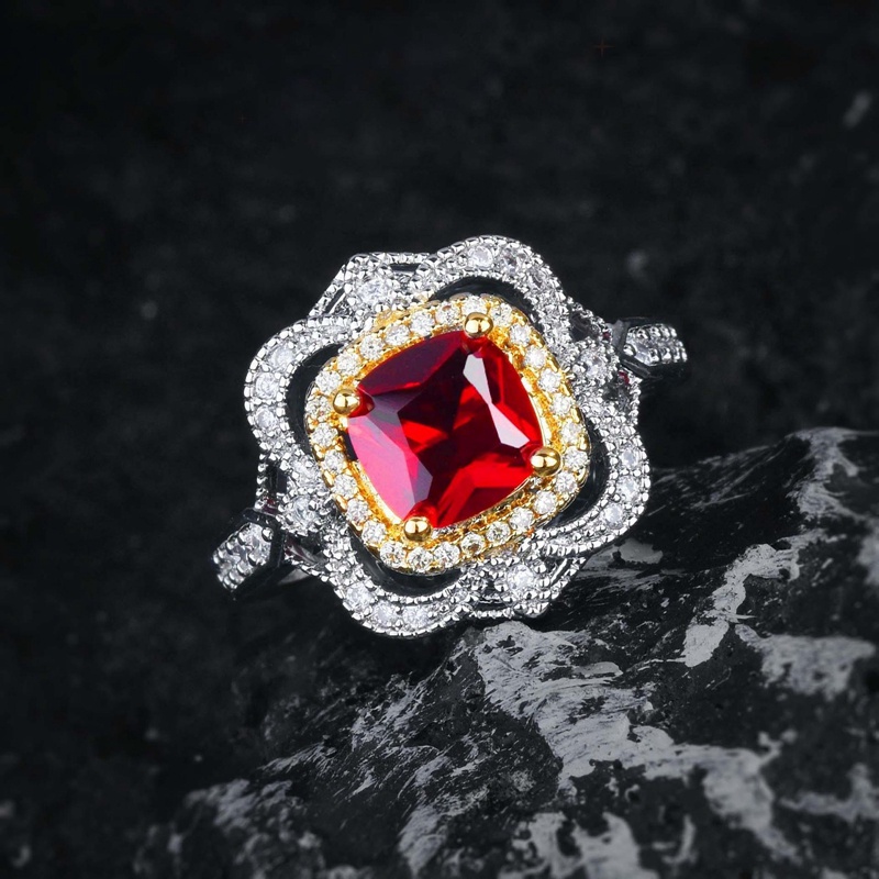 Itali Retro Perhiasan Mewah Simulasi Mozambik Merpati Darah Merah Ruby Cincin Desain Pasangan Cincin Warna Perak Tembaga Untuk Wanita