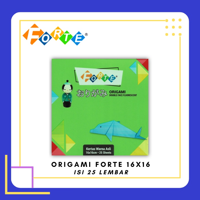 

FORTE Origami 16x16 Dua Sisi Berwarna - Kertas Warna / Lipat / Hias - 1 Pak Isi 25 Lembar