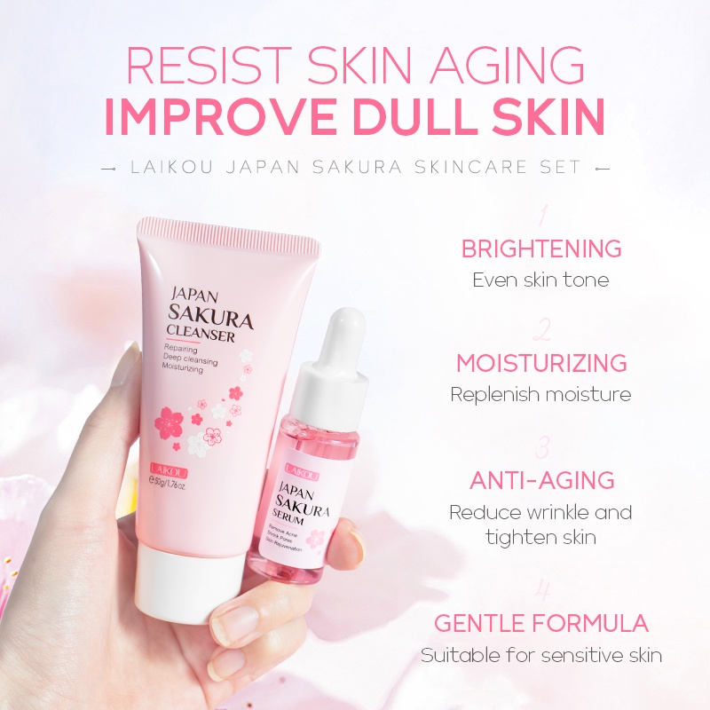 LAIKOU Sakura Brightening Gift Box Mengurangi Kantung Mata Krim Mata Mengurangi Bintik-bintik Hitam Serum Pelembap