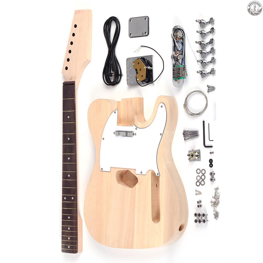 [Dalam Stok] Tele Style Unfinished DIY Kit Gitar Elektrik Basswood Body Maple Neck Rosewood Fingerboard Closed Piano Button Single Pickup Single Coil Pickup 3-gear Switching