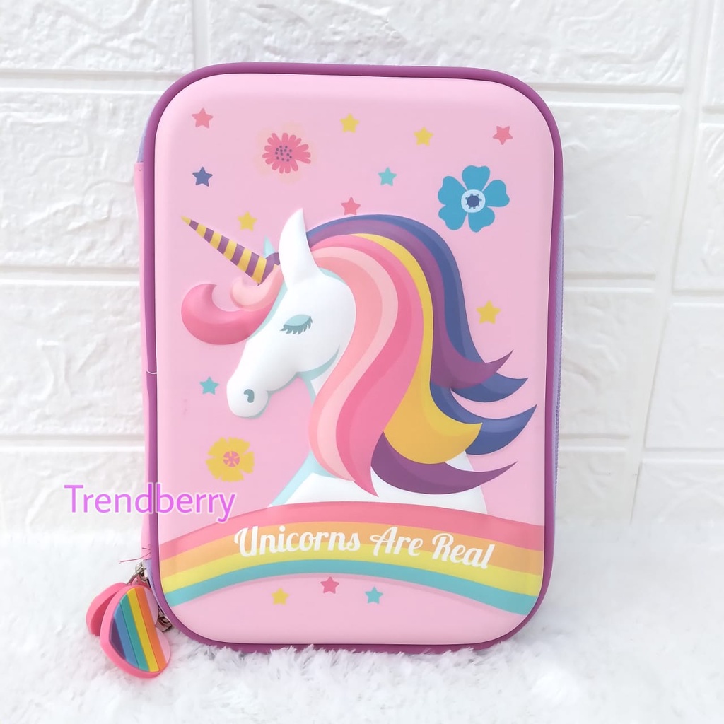 Kotak Pensil 3D TIMBUL karakter cewek Motif Unicorn Are Real Tempat Pensil Original Import