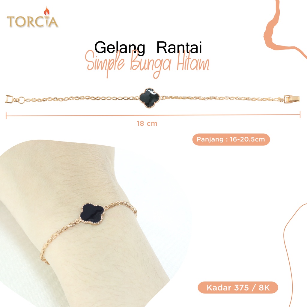 Gelang Rantai Emas Asli Simple Bunga Hitam Kadar 375 Torcia