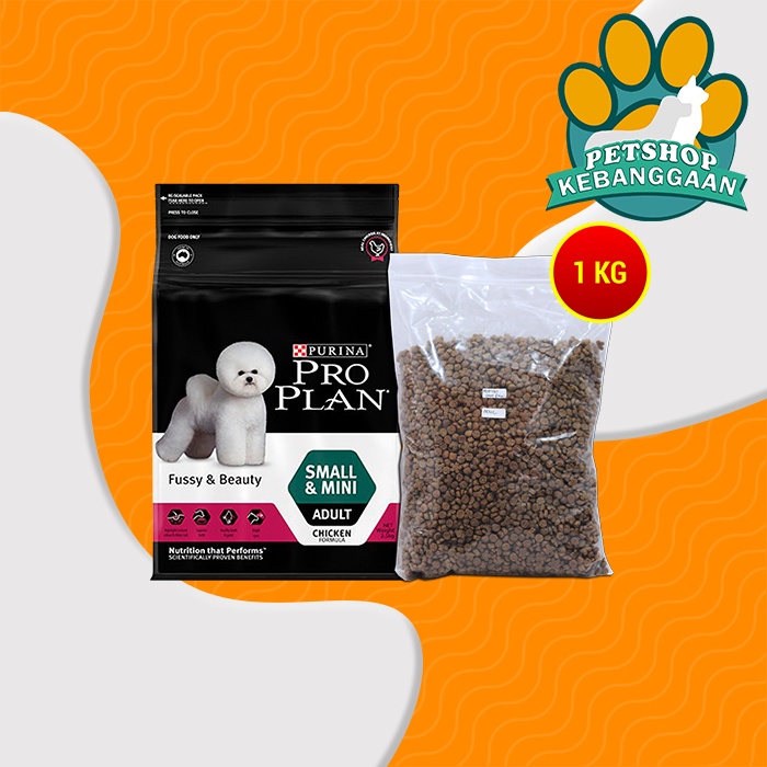 Makanan Anjing Pro Plan dog Fussy &amp; mini fussy beauty repacking 1 kg