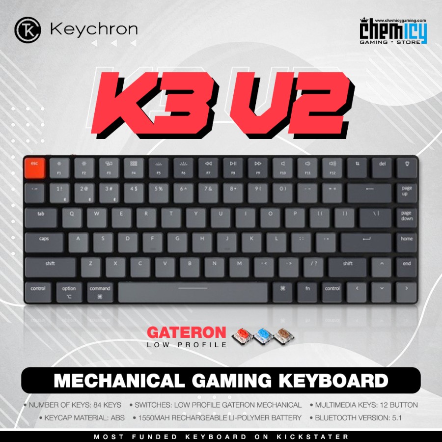 Keychron K3 V2 White LED Wireless Hotswap Mechanical Gaming Keyboard