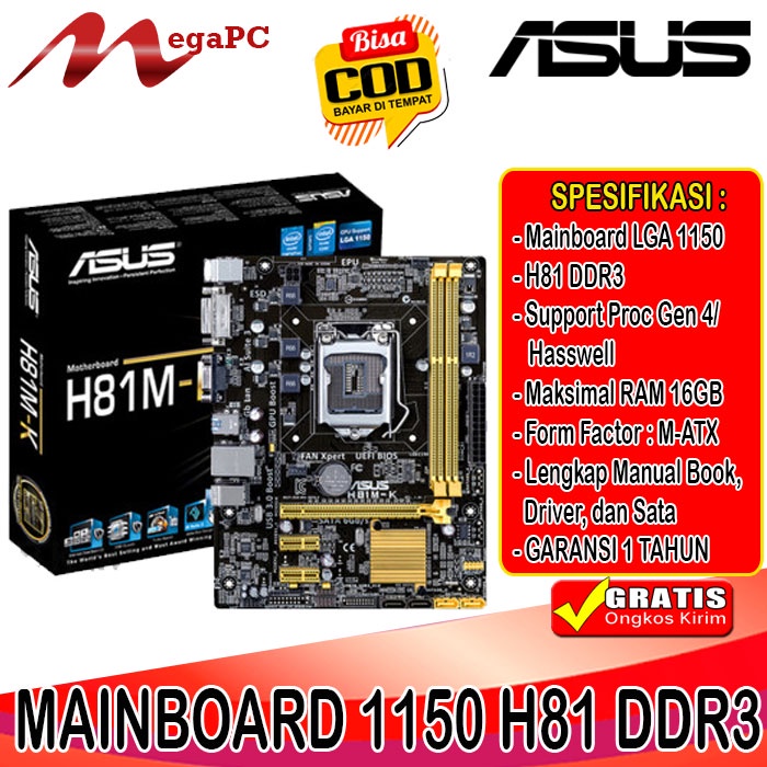 Mobo Mainboard Motherboard Intel LGA 1150 H81 DDR3 ASUS Garansi 1 Tahun