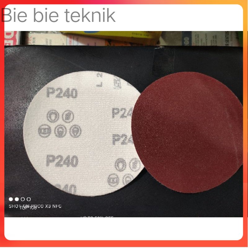 amplas tempel 5in #240/ amplas bulat 5" velcro tanpa lubang grit 240 . Bie bie Teknik