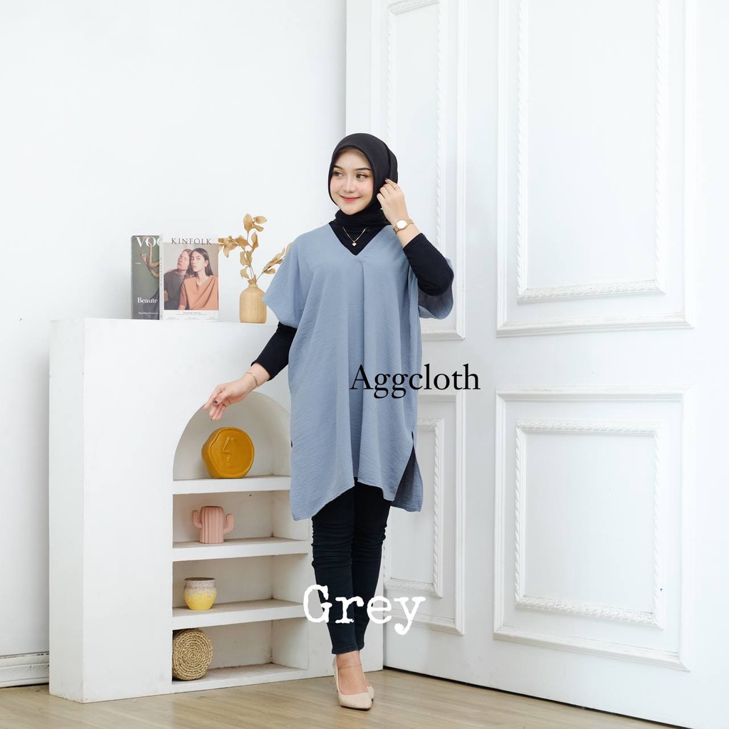 LONG SQUARE TOP ATASAN BLOUSE WANITA AIRFLOW CRINKLE ANTI LECEK AIR FLOW