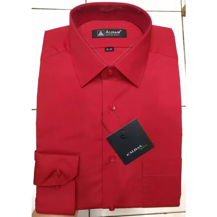 Kemeja Alisan Lengan Panjang Polos Warna Merah Cabe / Kemeja Pria Lengan Panjang / Atasan Pria