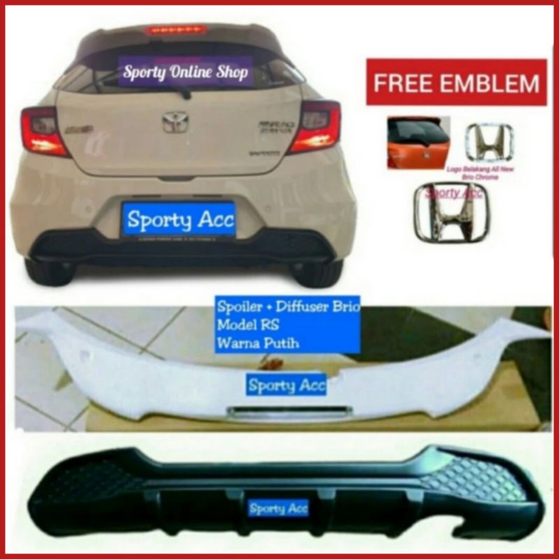 Paket Spoiler Brio New Model RS + Diffuser + Bonus Emblem H Crome